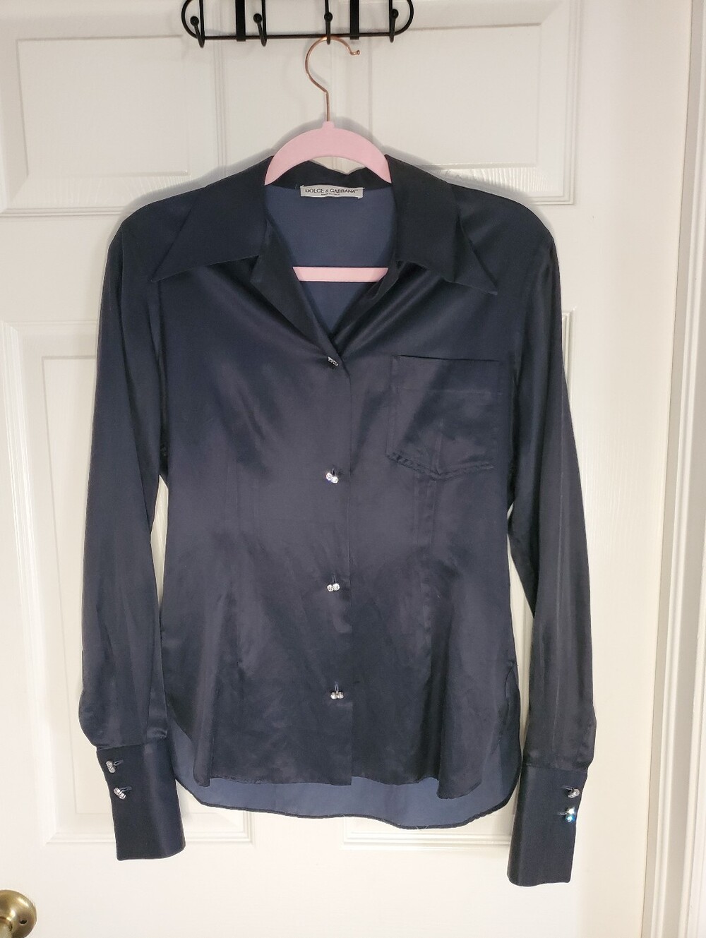 Dolce And Dolce Silk/Satin Crystal Button Top